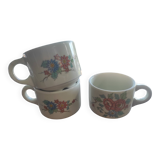 Set of 3 vintage Pillivuyt cups with floral pattern