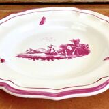 4 old Gien soup plates, pink landscape pattern, 1938/1960