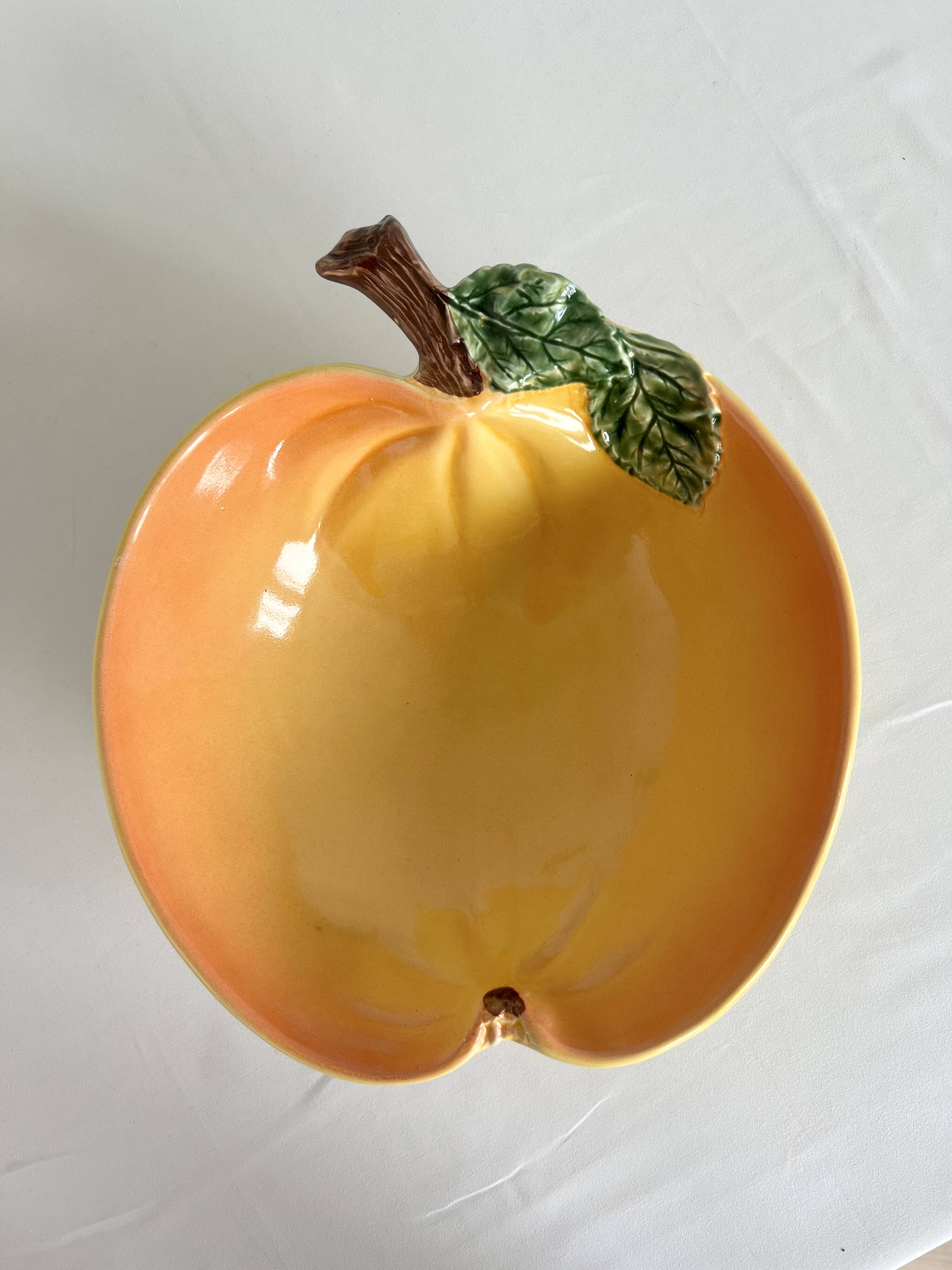 Large vintage salad bowl slip apple shape hand painted earthenware