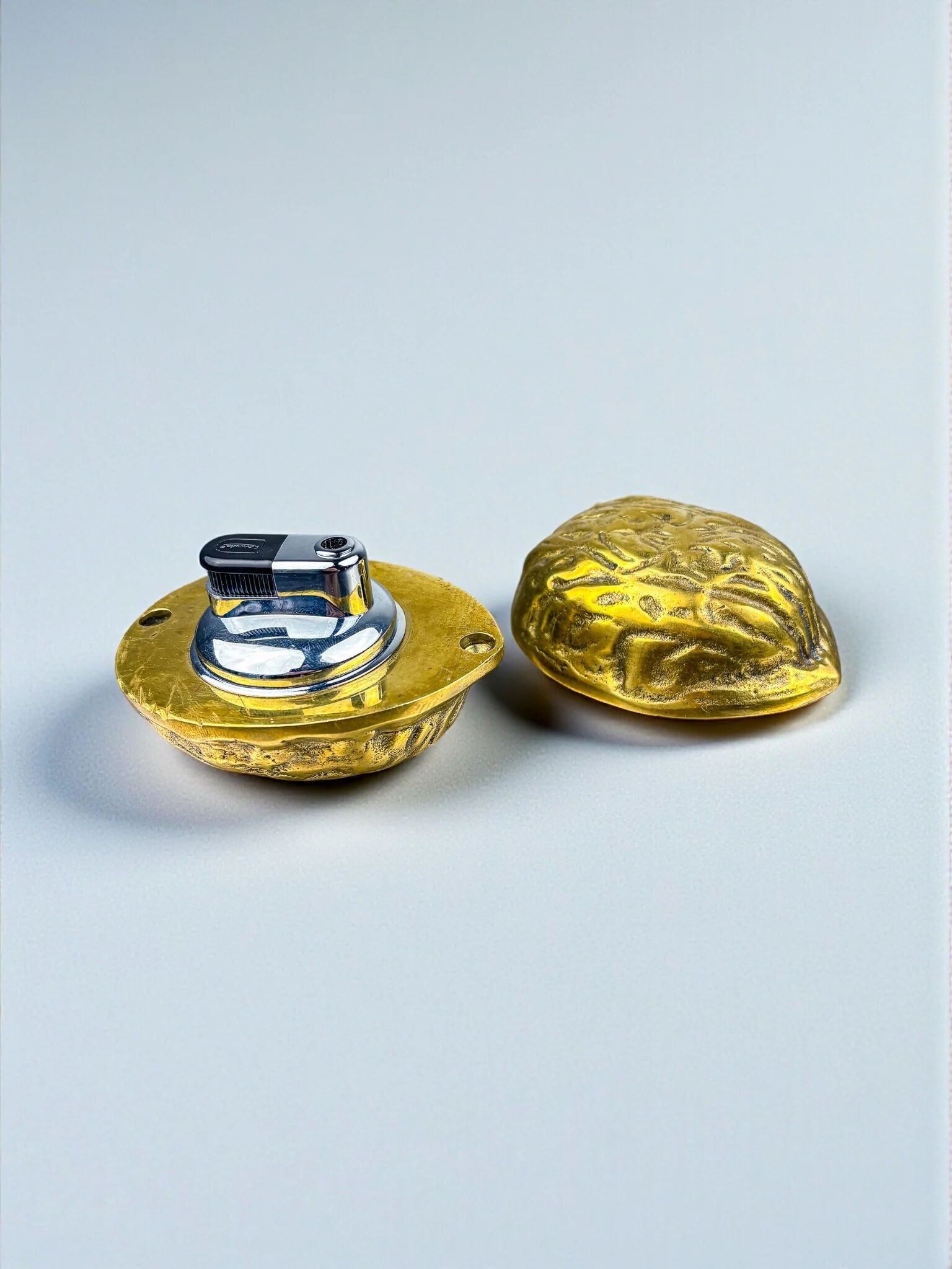 Walnut-shaped table lighter in bronze, Italy 1970s