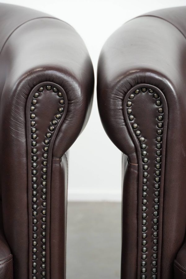 Set of two round cowhide  leather club armchairs in English style