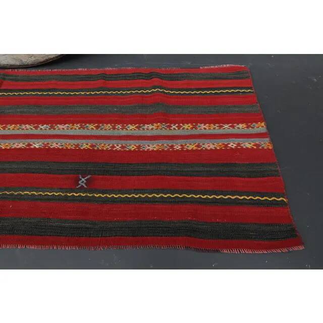 Vintage Turkish Oushak Handmade Wool Cotton Black Red Runner Rug 70x200