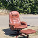 Scandinavian brown leather recliner lounge chair with ottoman, circa 1990