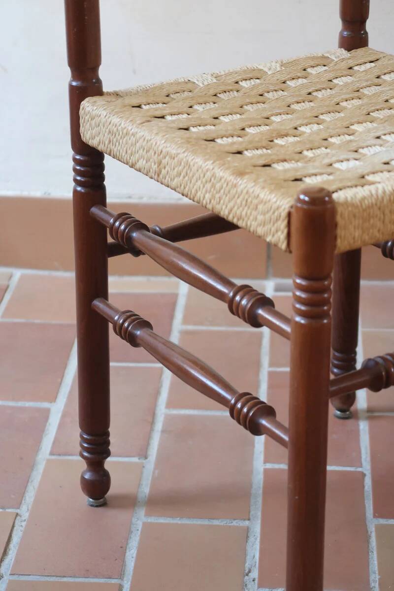 2 chaises rustiques vintage en bois tourné, années 70