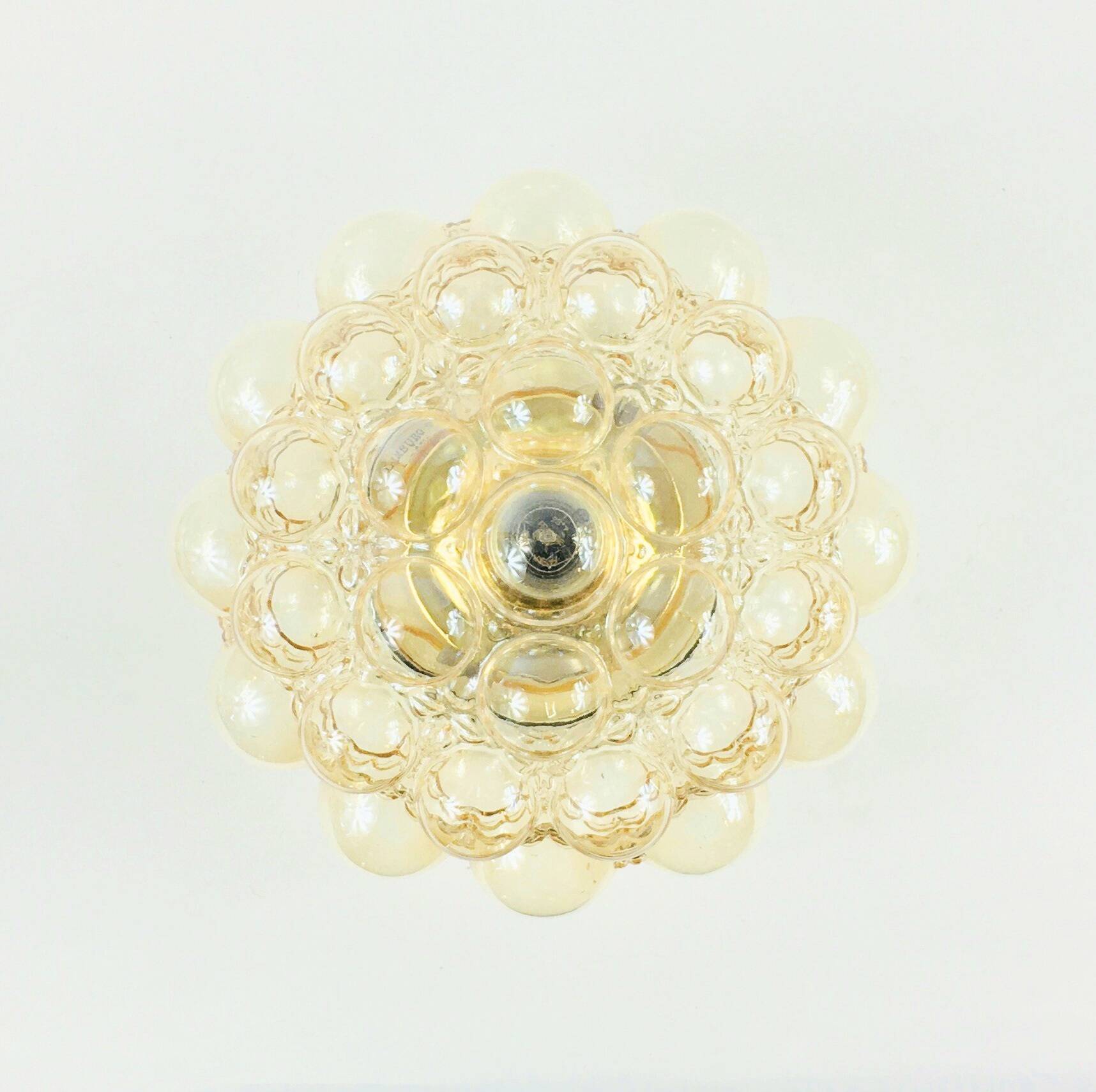 Large Mid-Century Amber Bubble Glass Ceiling Lig by H. Tynell for Limburg