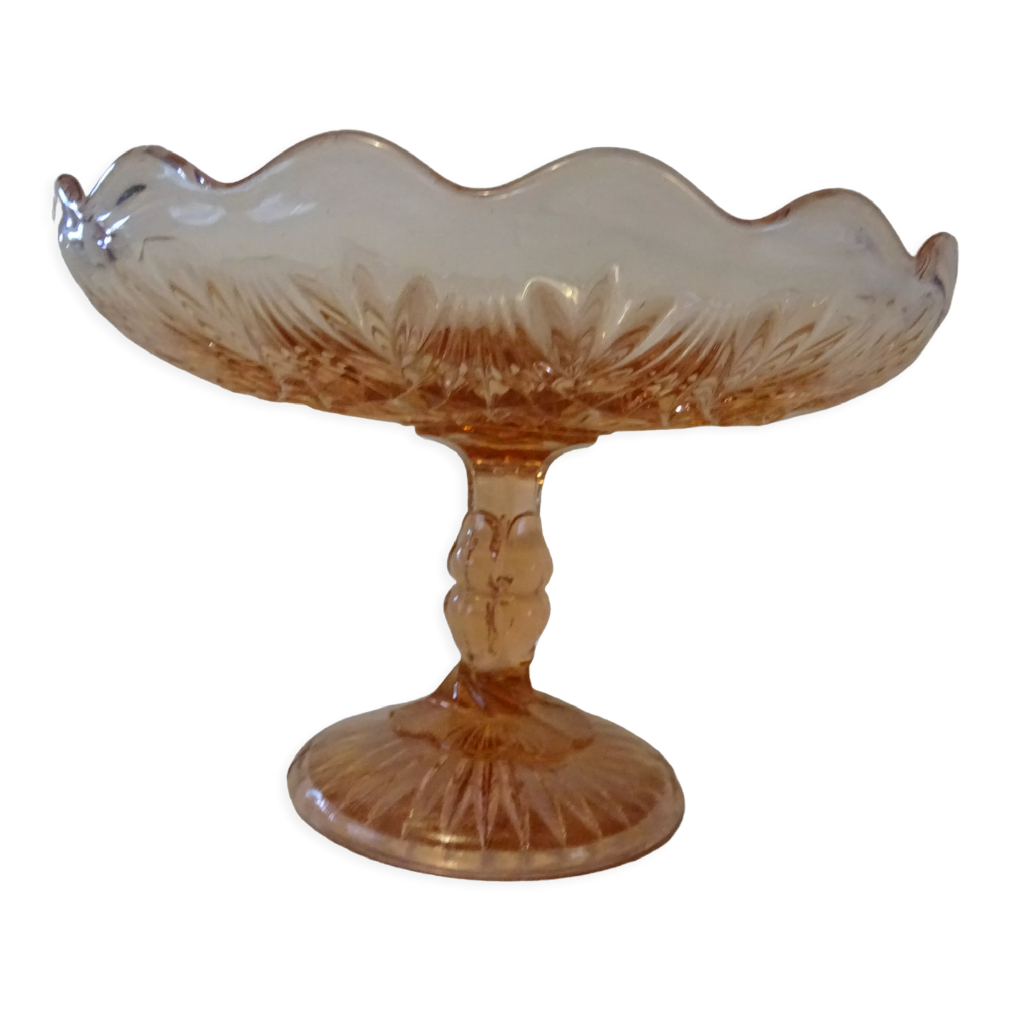 Compotier fruit cup molded glass rosaline art deco