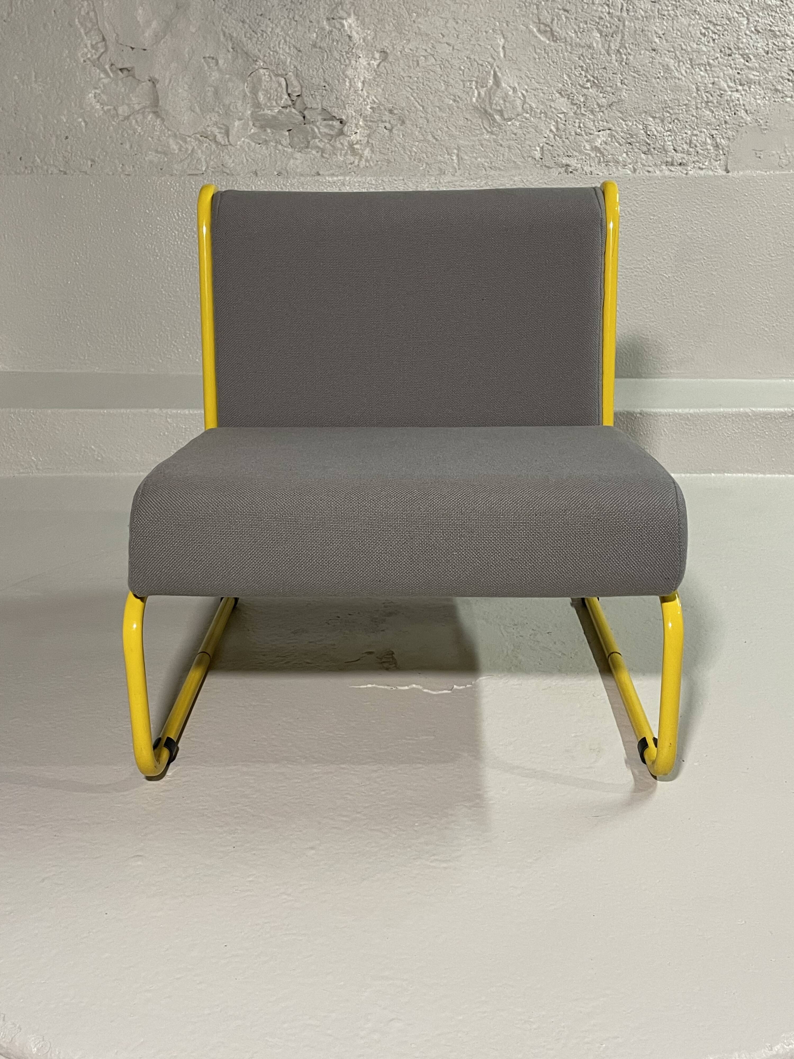 Modular tubular bench in yellow & grey fabric