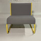 Yellow tubular modular bench & gray fabric