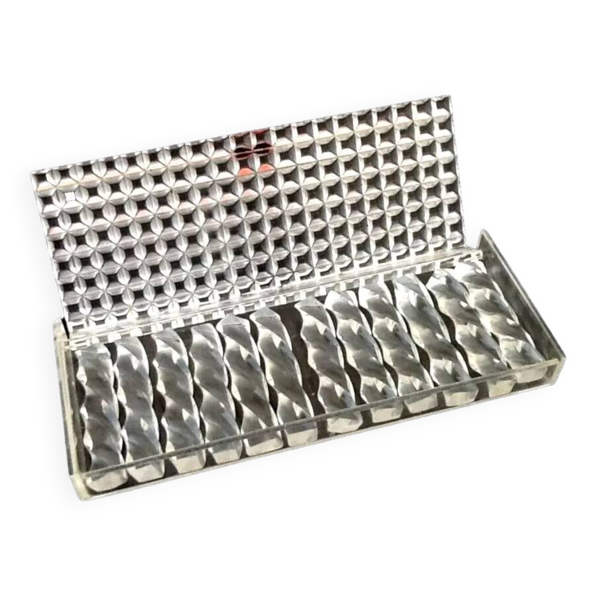 Années 1970 coffret 12 porte-couteaux plexiglas transparent