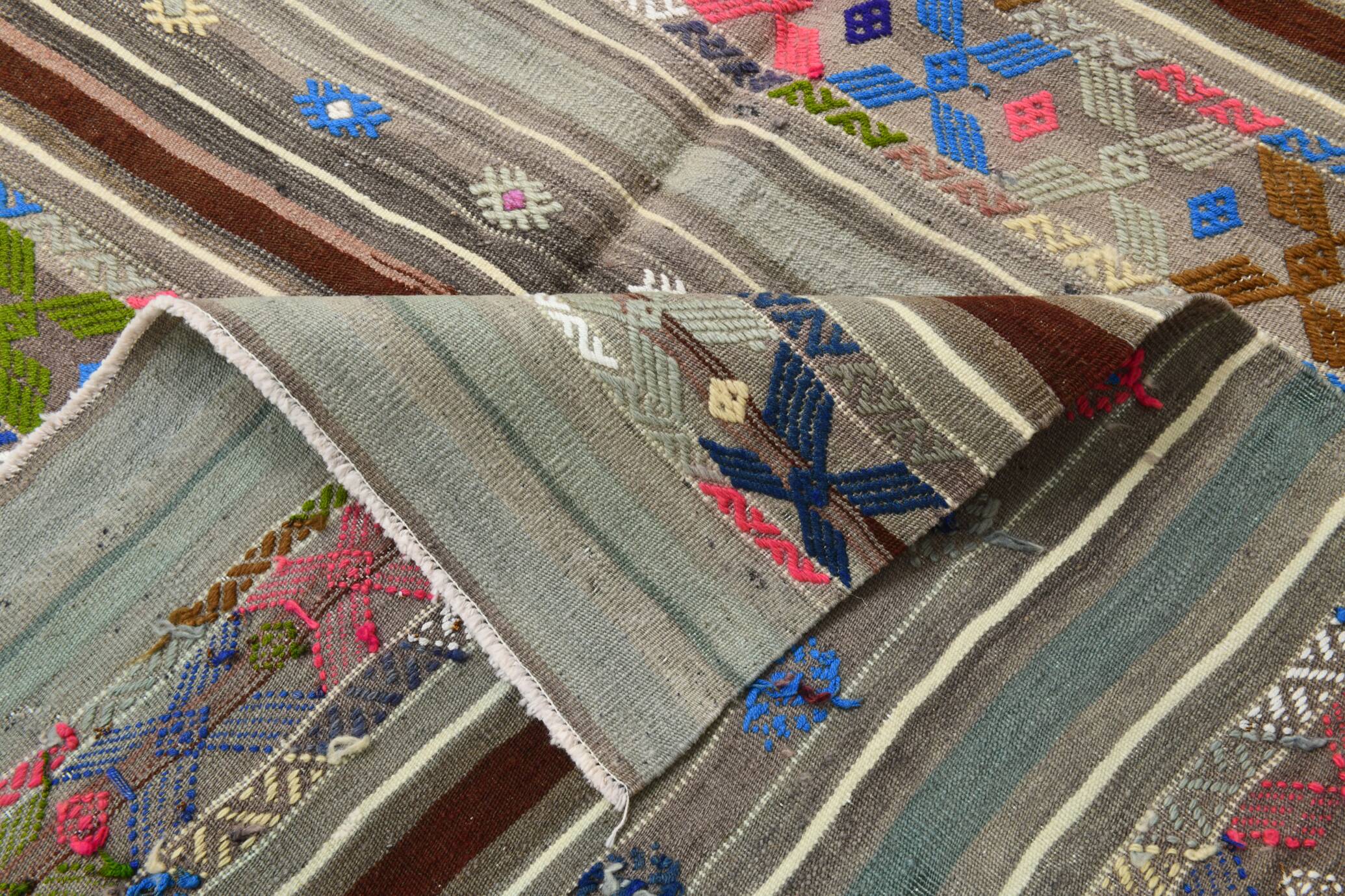 Grey & Brown Modern Mid Century Vintage Kilim Rug, 147x218 Cm