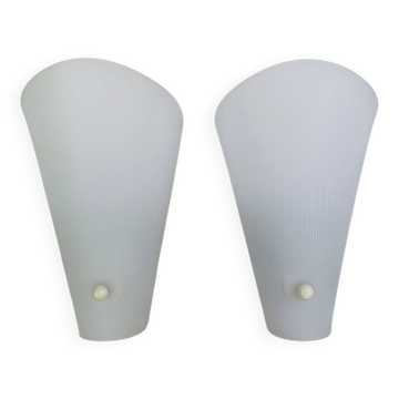 Pair of 1950s striped plastic wall lights.