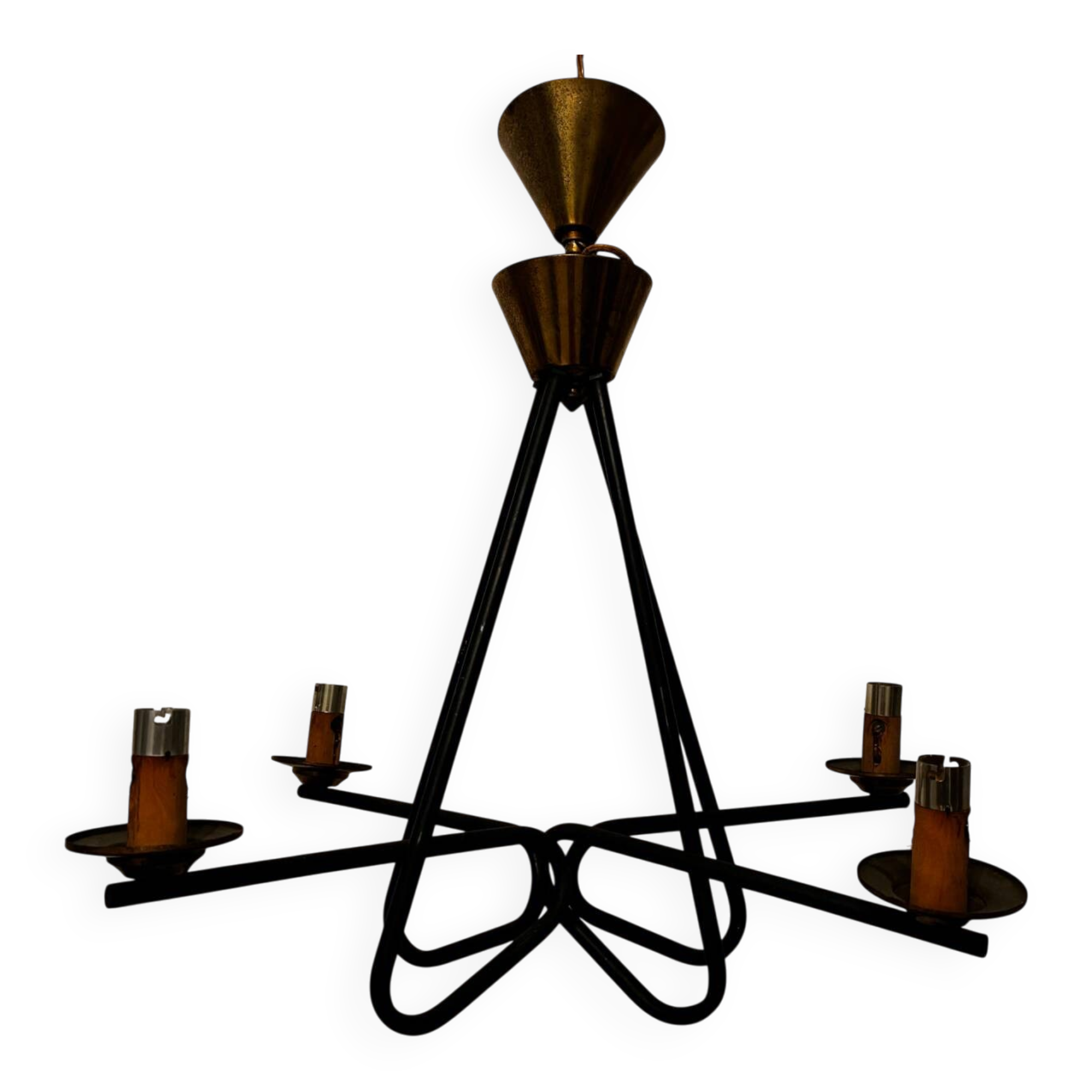 Lustre années 50 métal noir et laiton dle Matégot, Stilnovo, Lunel