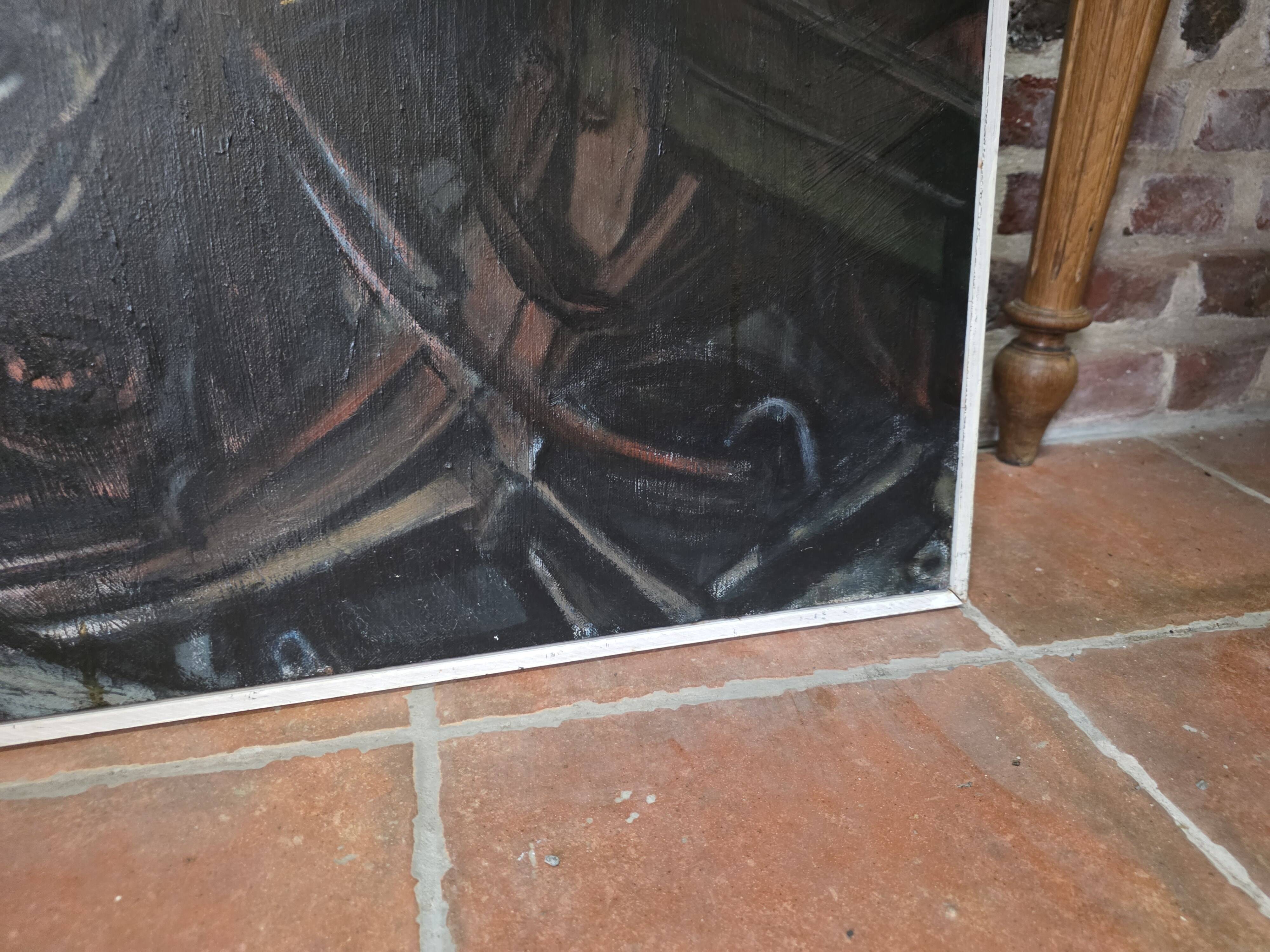 Pair of oil on canvas paintings of a boat interior from the 50s/70s