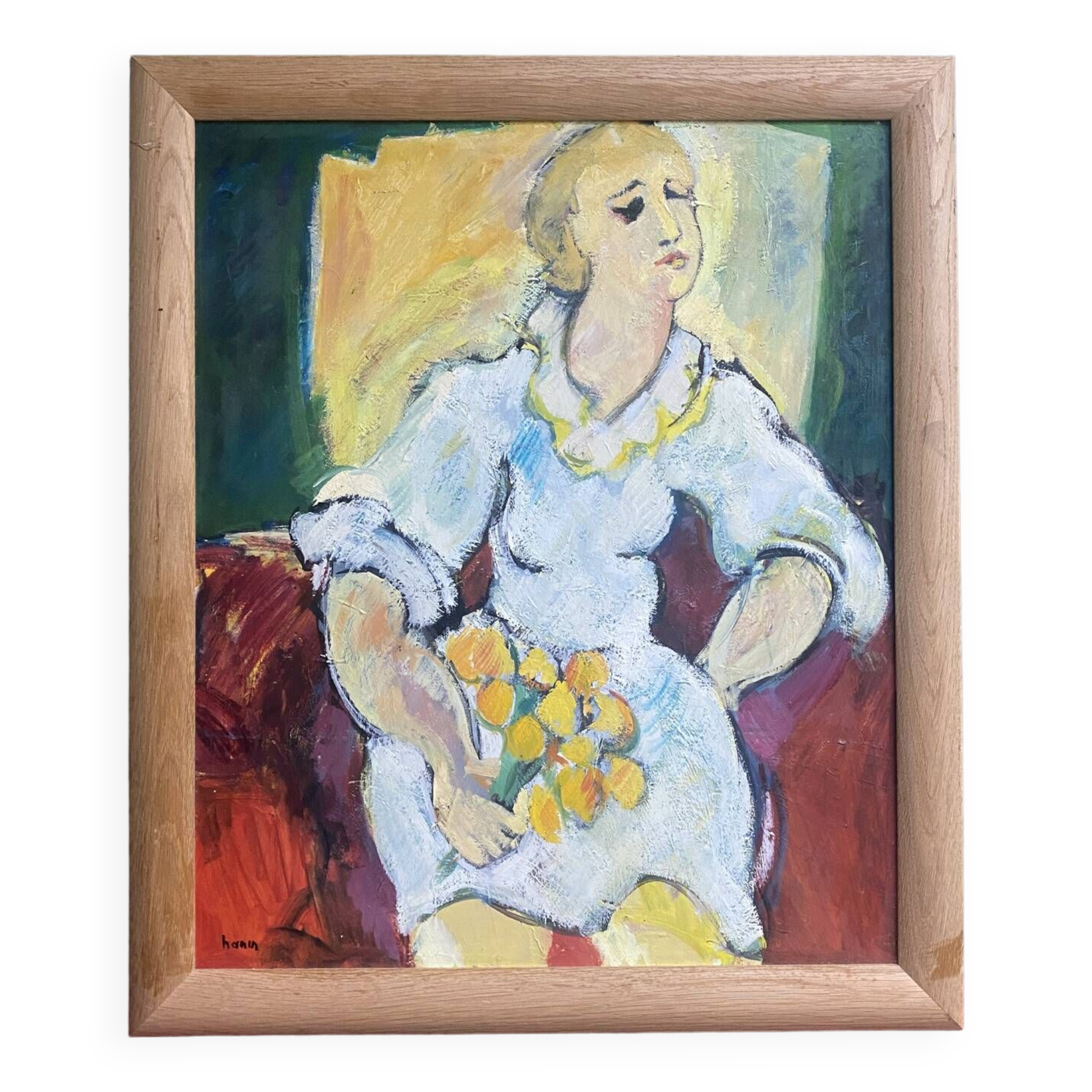 Painting “The girl with the tulips” signed Hanin