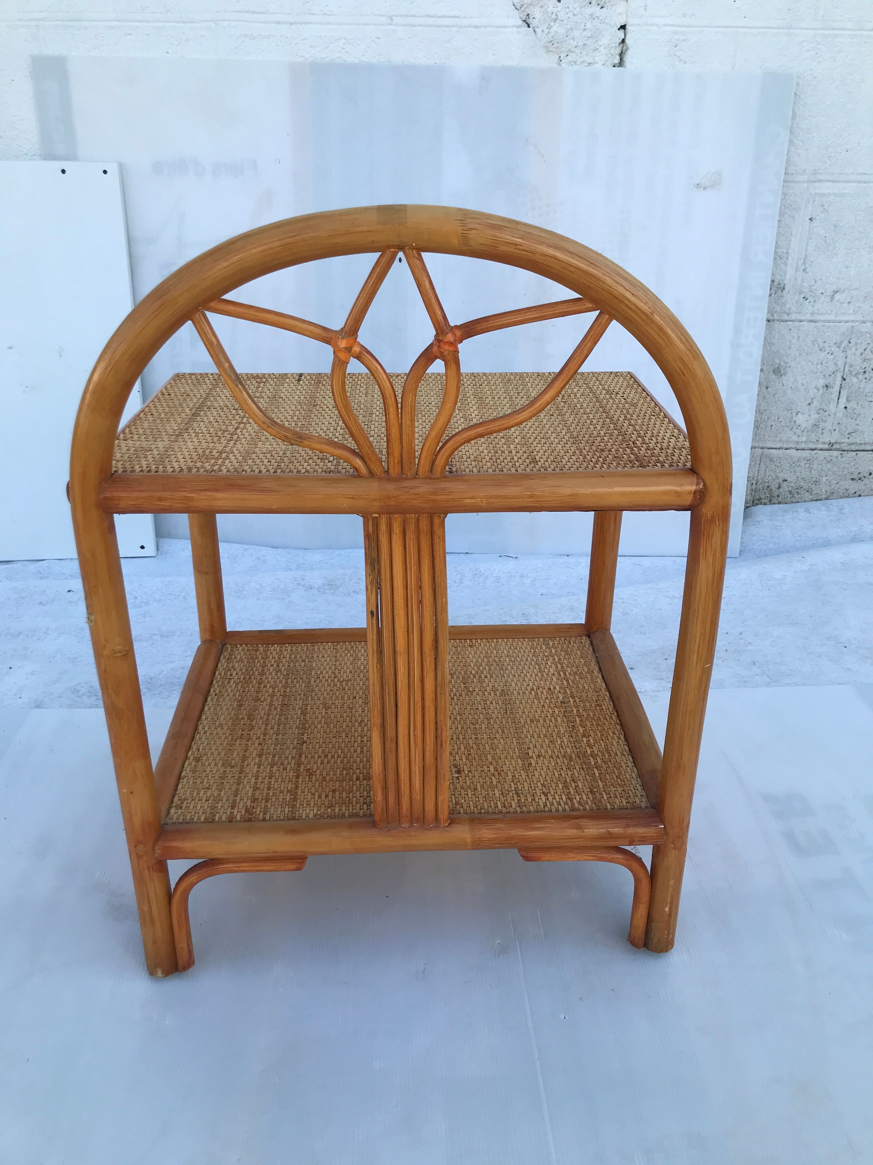 Bedside shelf in vintage wicker rattan