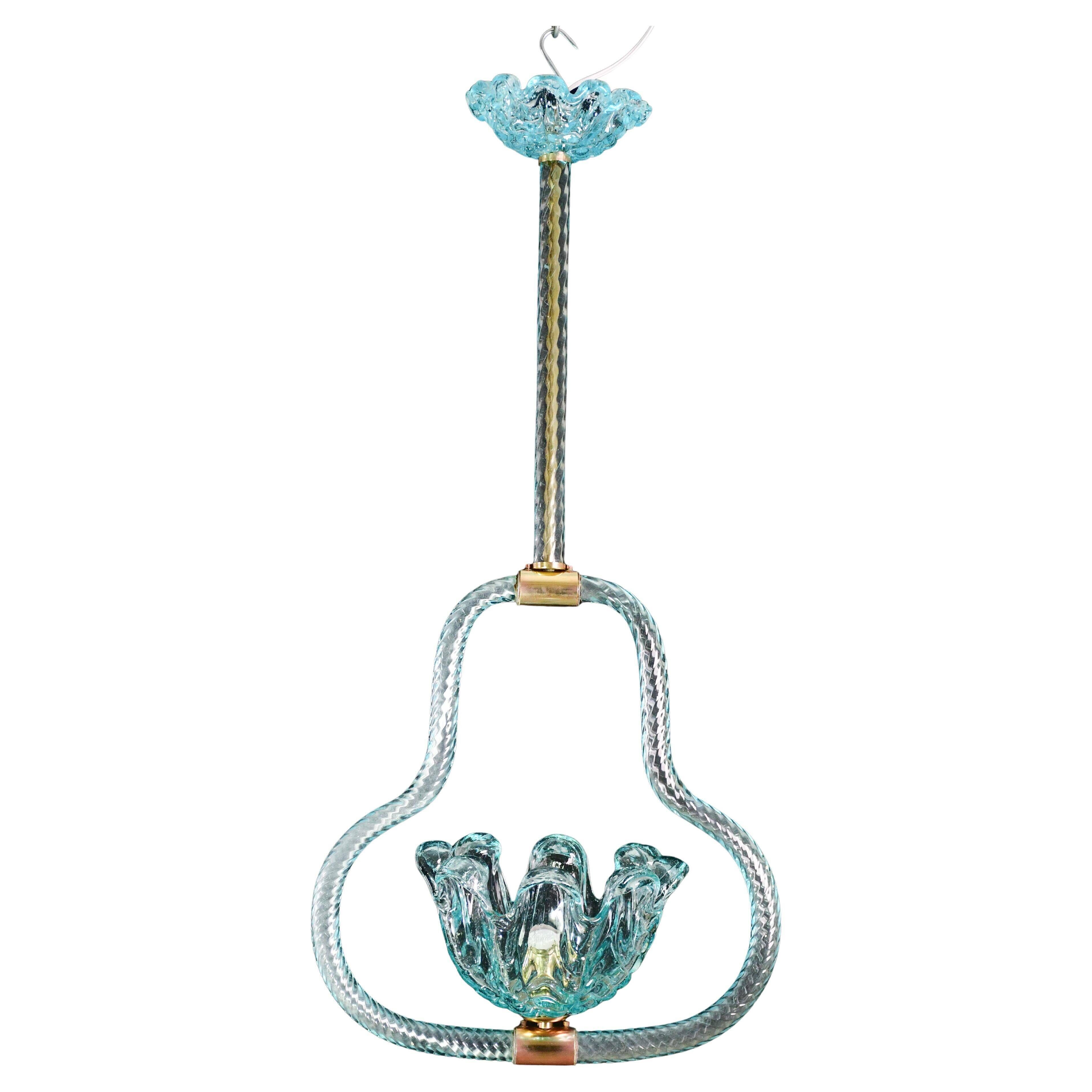Blu acquamarine Murano glass chandelier by Barovier e Toso, 1940s