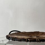 Plateau / corbeille en métal et rotin