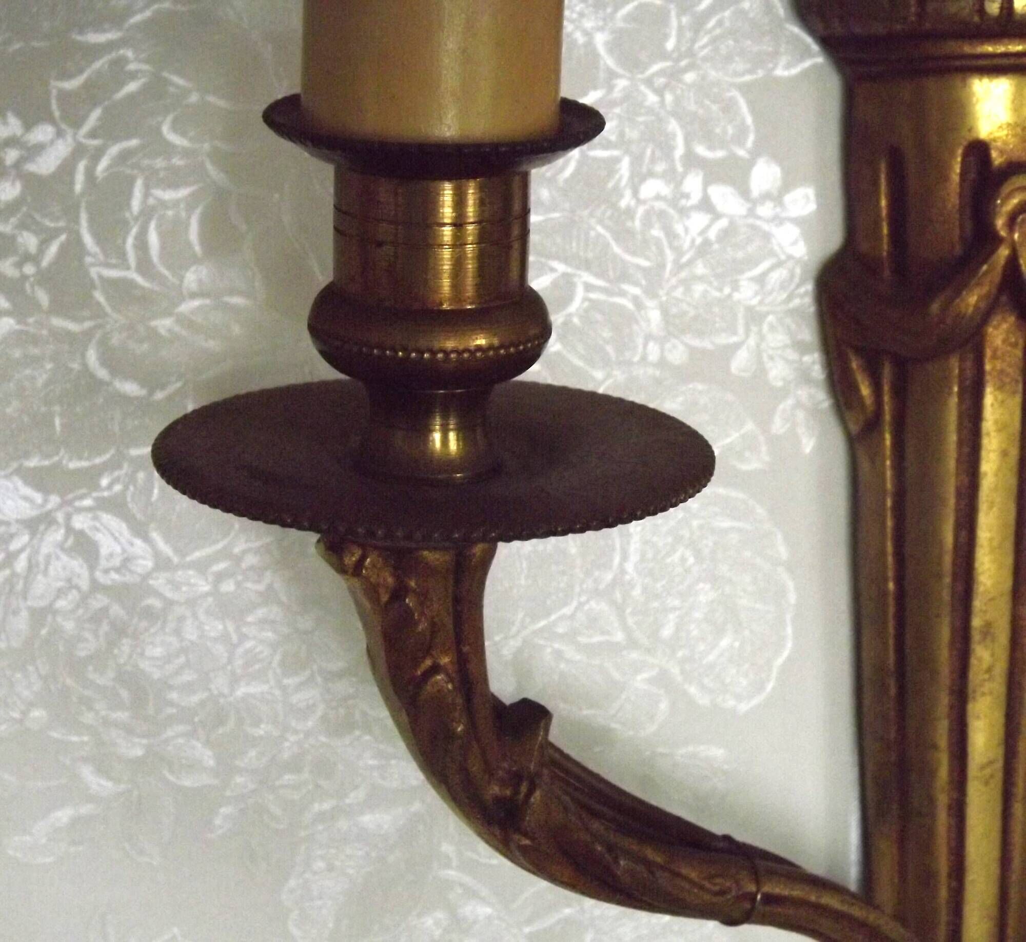 Elegant Pair French Antique Bronze Empire Arrow Style Double Wall Lights 4841