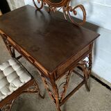 Vintage rattan dressing table with mirror and stool 1970
