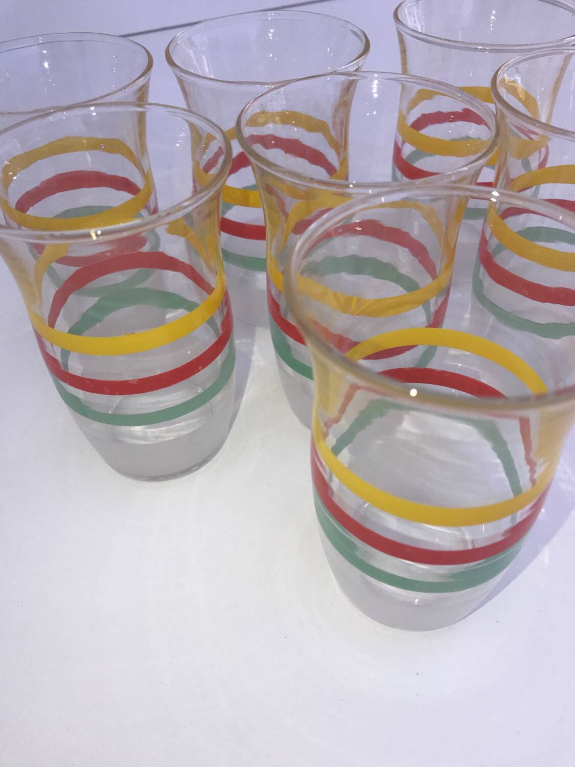 Set of 7 old tricolor glasses