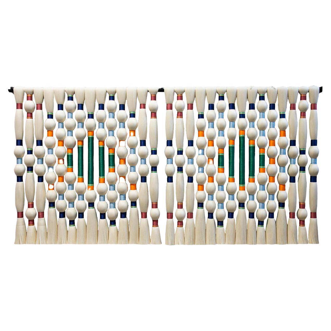 Contemporary Art Tapestry in Ivory and Multicolored Cotton, North American
