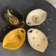 4 enameled ceramic bowls with gold or bird or flower pattern decoration, design and vintage 1950