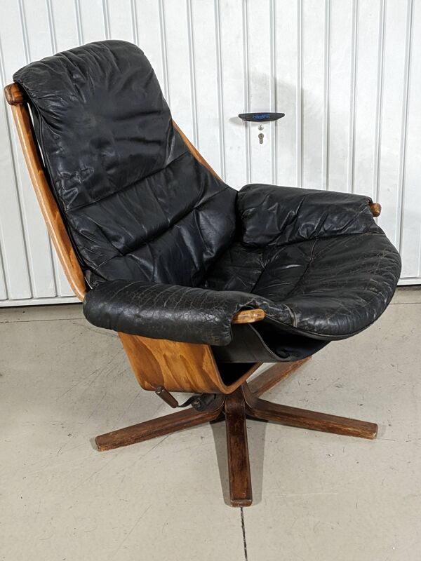 Fauteuil lounge vintage Gote Mobler 1960 pivotant et inclinable