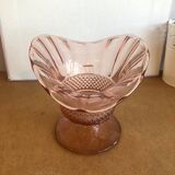 Art deco pink glass vase with reliefs on foot