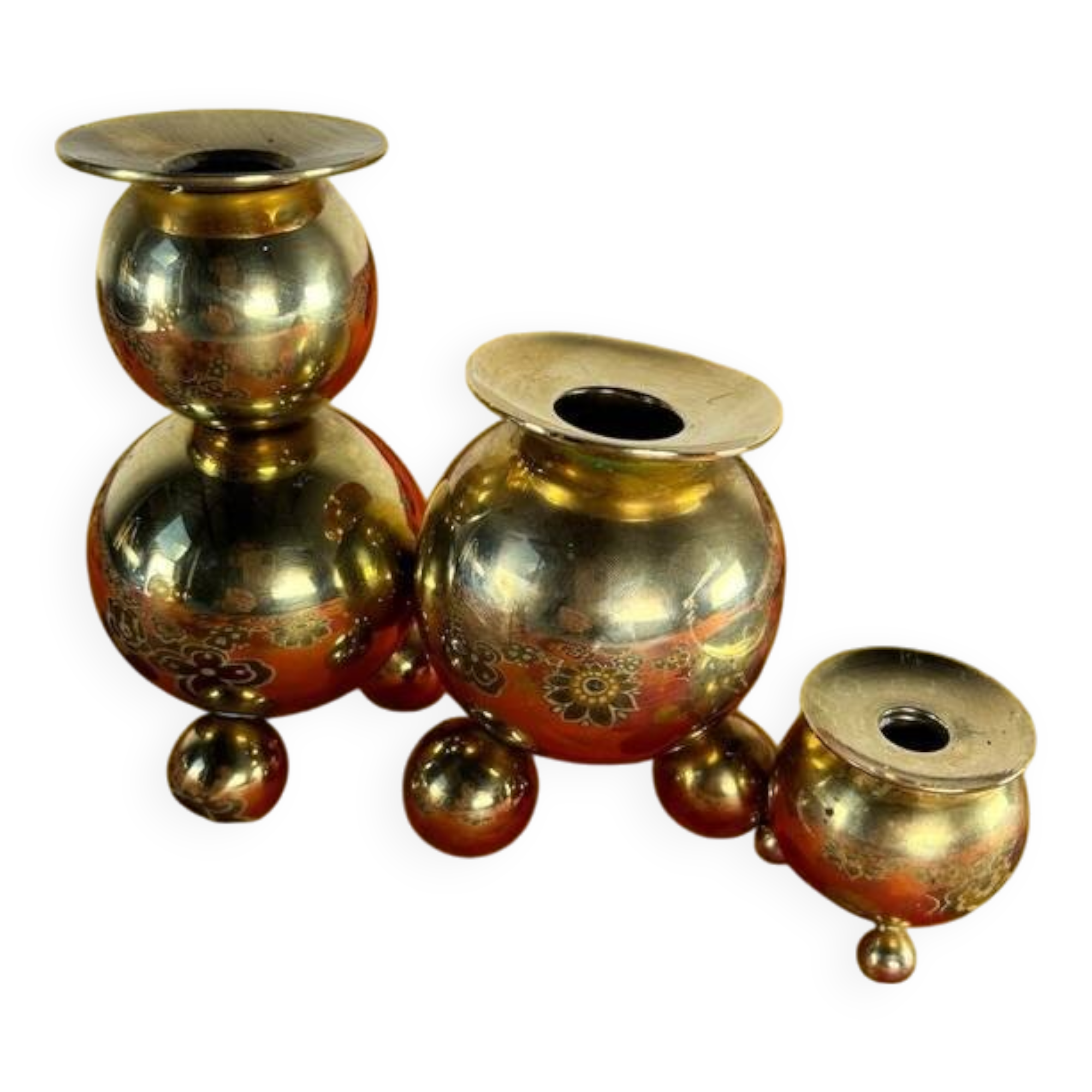 Brass candlesticks Gusum Sweden 1980 x3