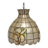 Suspension en feuille nacre et laiton vintage 1970's