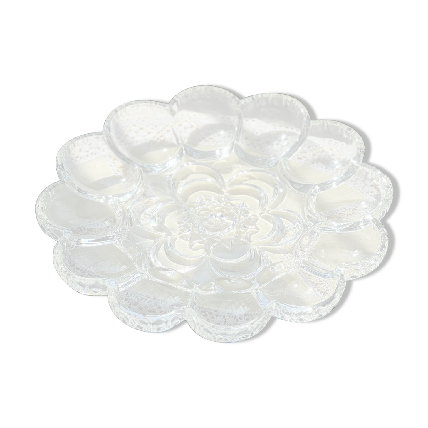 Crystal glass egg dish/tray by August Walther Glass