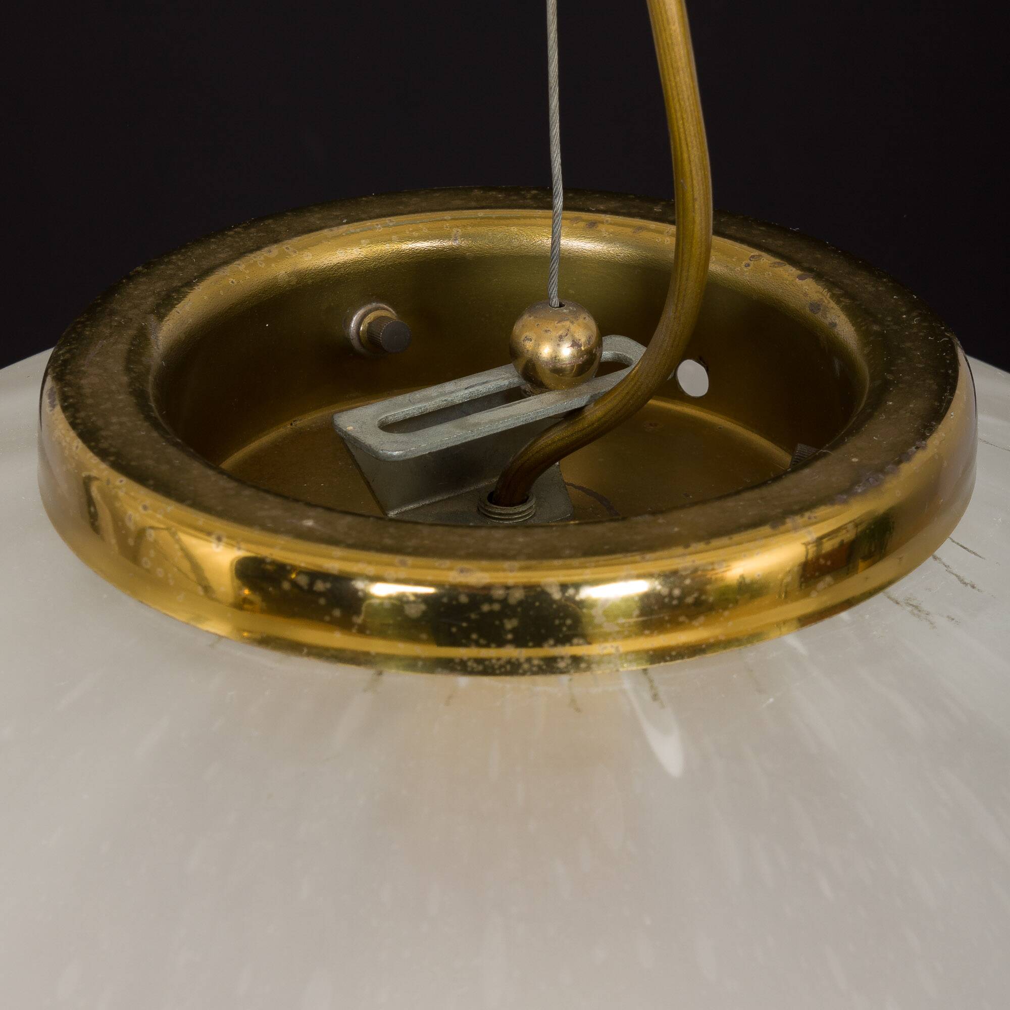 Extra Large Murano glass, handblown "frosted drop" pendant with brass detail