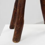 French wabi sabi low tripod stool in solid wood, 1850s