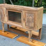 Vitrine vaisselier vintage en bois massif art déco 1940