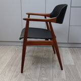 Vintage armchair in teak and black leather model Casina 60s