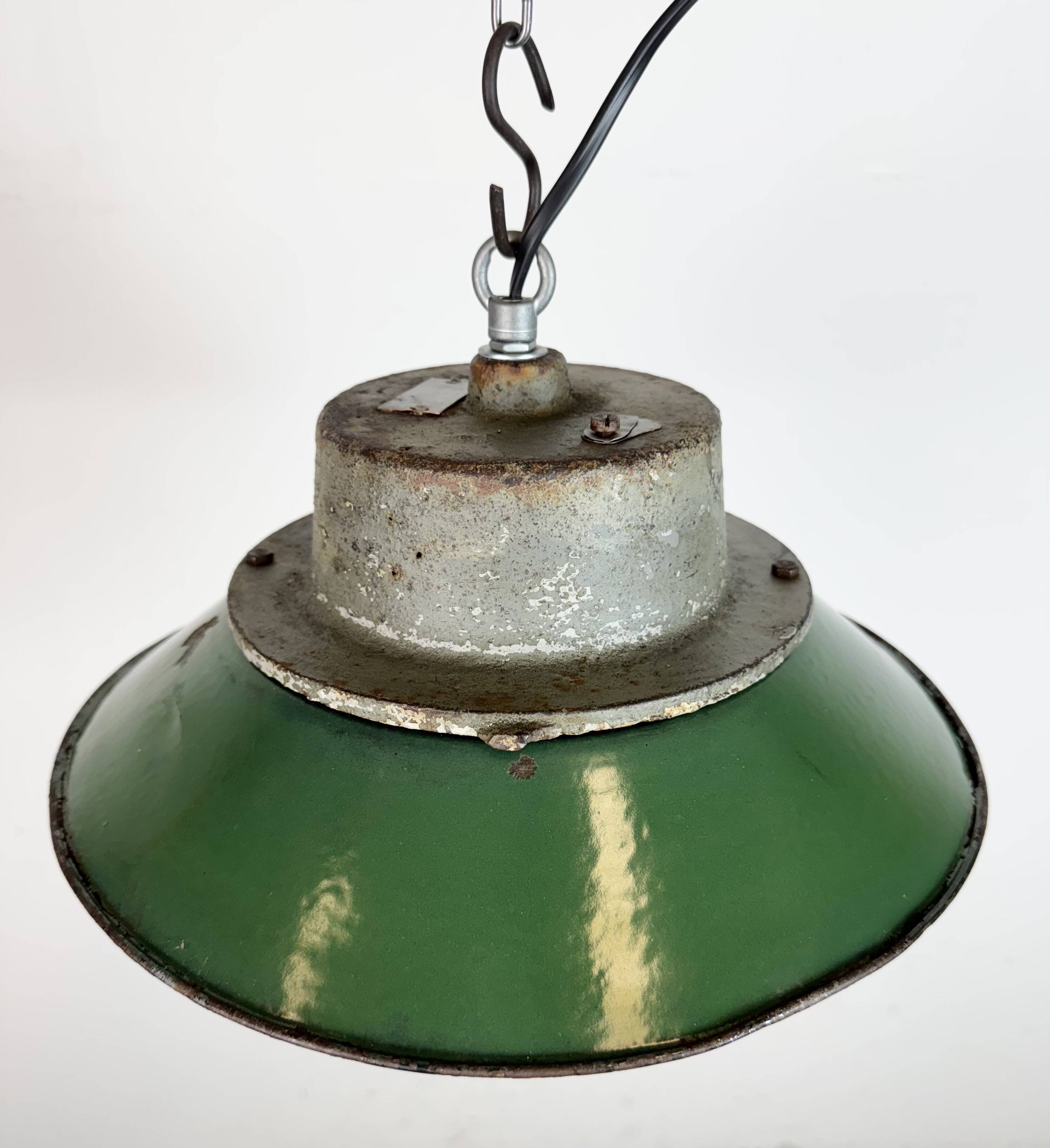 Green Enamel and Cast Iron Industrial Pendant Light, 1960s