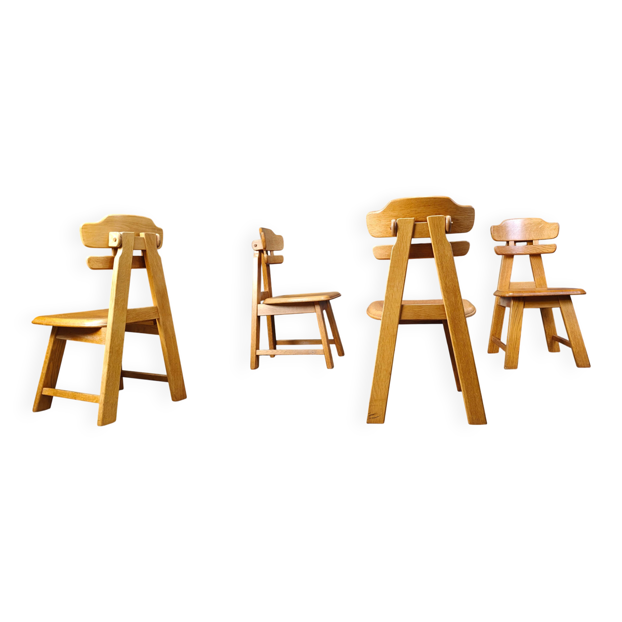 Vintage Dutch brutalist oak dining chairs, 1960s