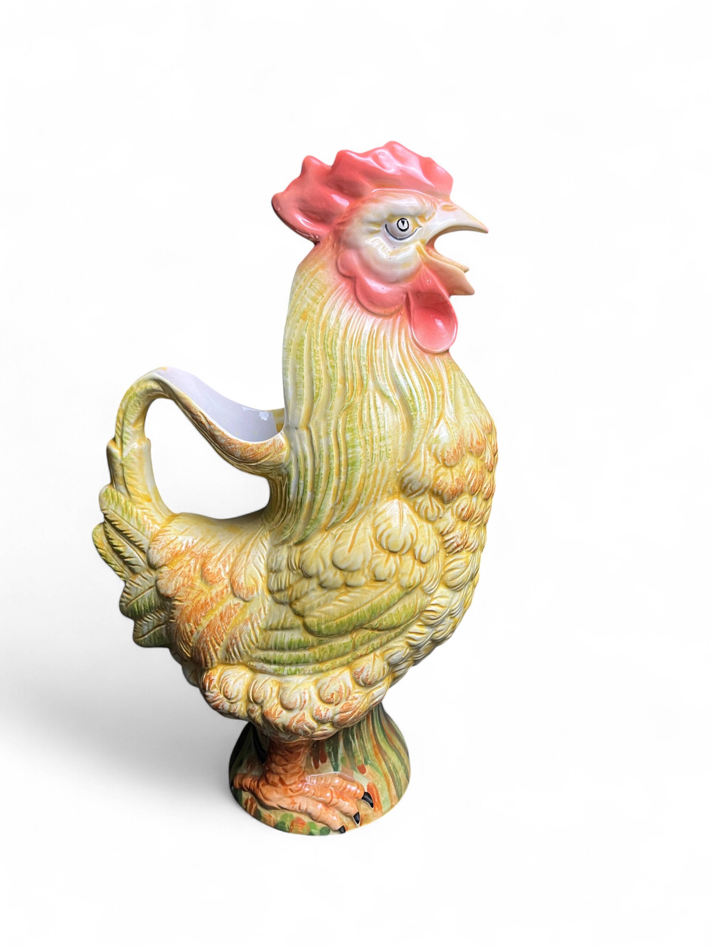 Vintage, pichet coq faïence polychrome Sia XXème