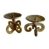 Set of 2 brutalist bronze candleholders, 1970s