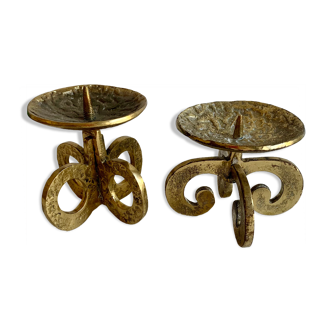 Set of 2 brutalist bronze candleholders, 1970s
