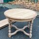 Extendable round farmhouse dining table restored in solid oak from the 19th century