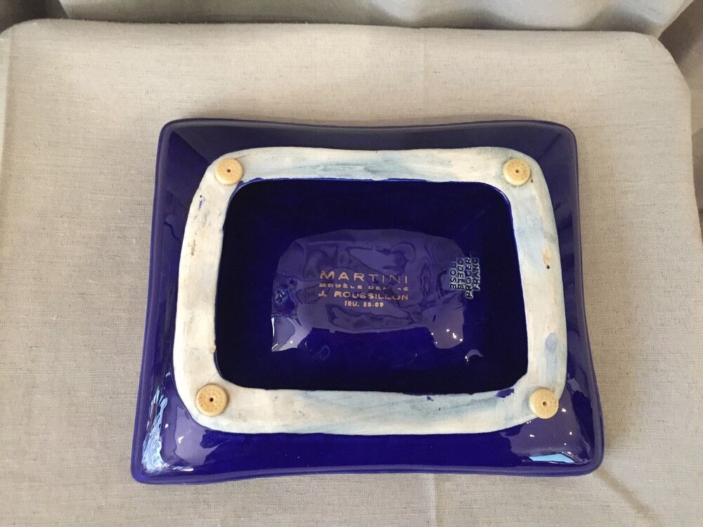 FRIENDLY ASHTRAY PICKS UP MONEY OR EMPTY POCKET COGNAC GASTON DE LAGRANGE BLUE AND DORE