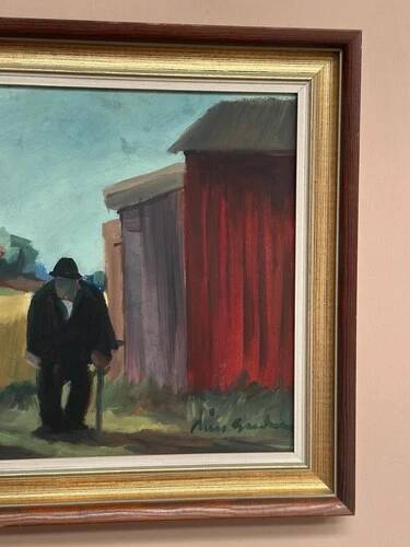 Swedish Oil on panel "man standing" by Svan Grandin, Vintage & Framed 40×38cm