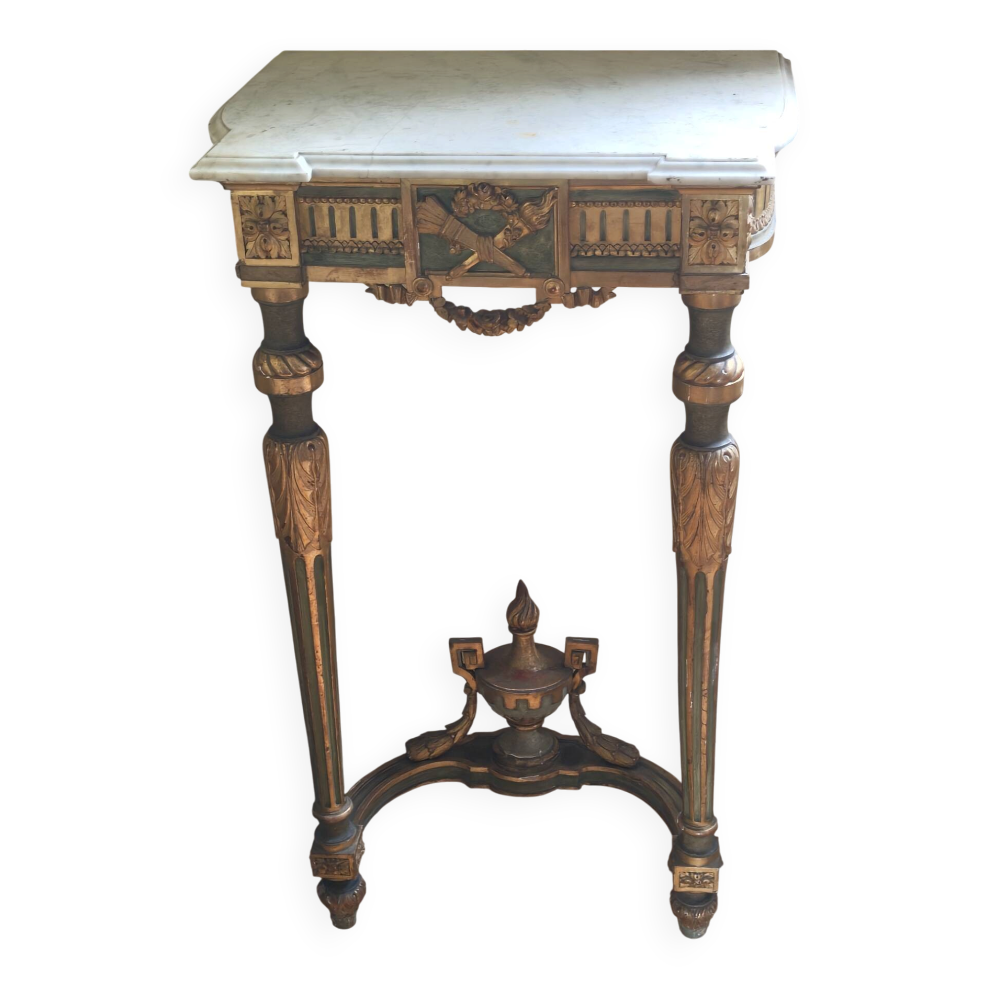 Golden wood and marble console in neoclassical style