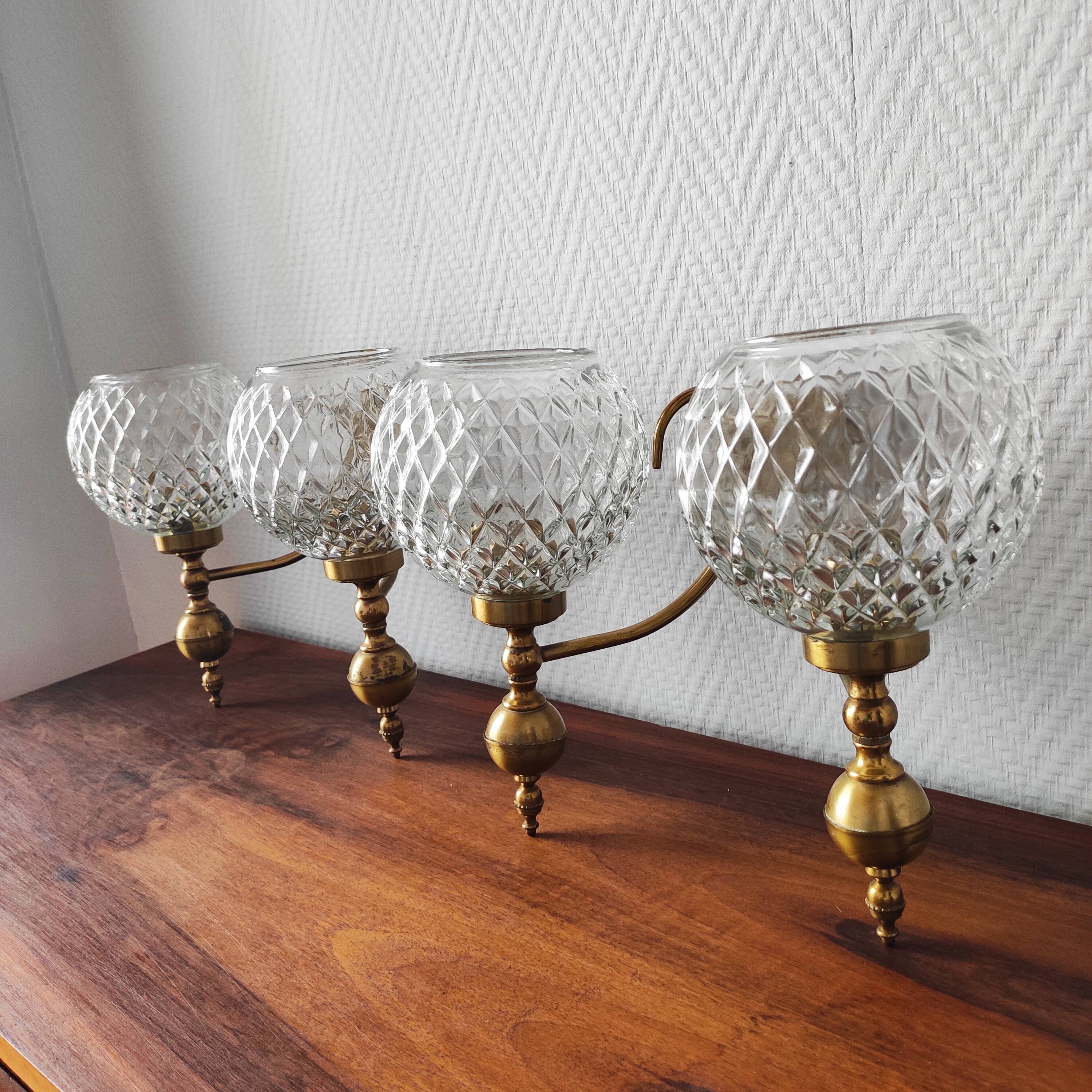 Set of 4 vintage glass globe wall lights