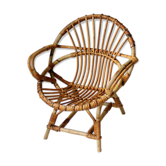 Fauteuil coquille rotin vintage enfant