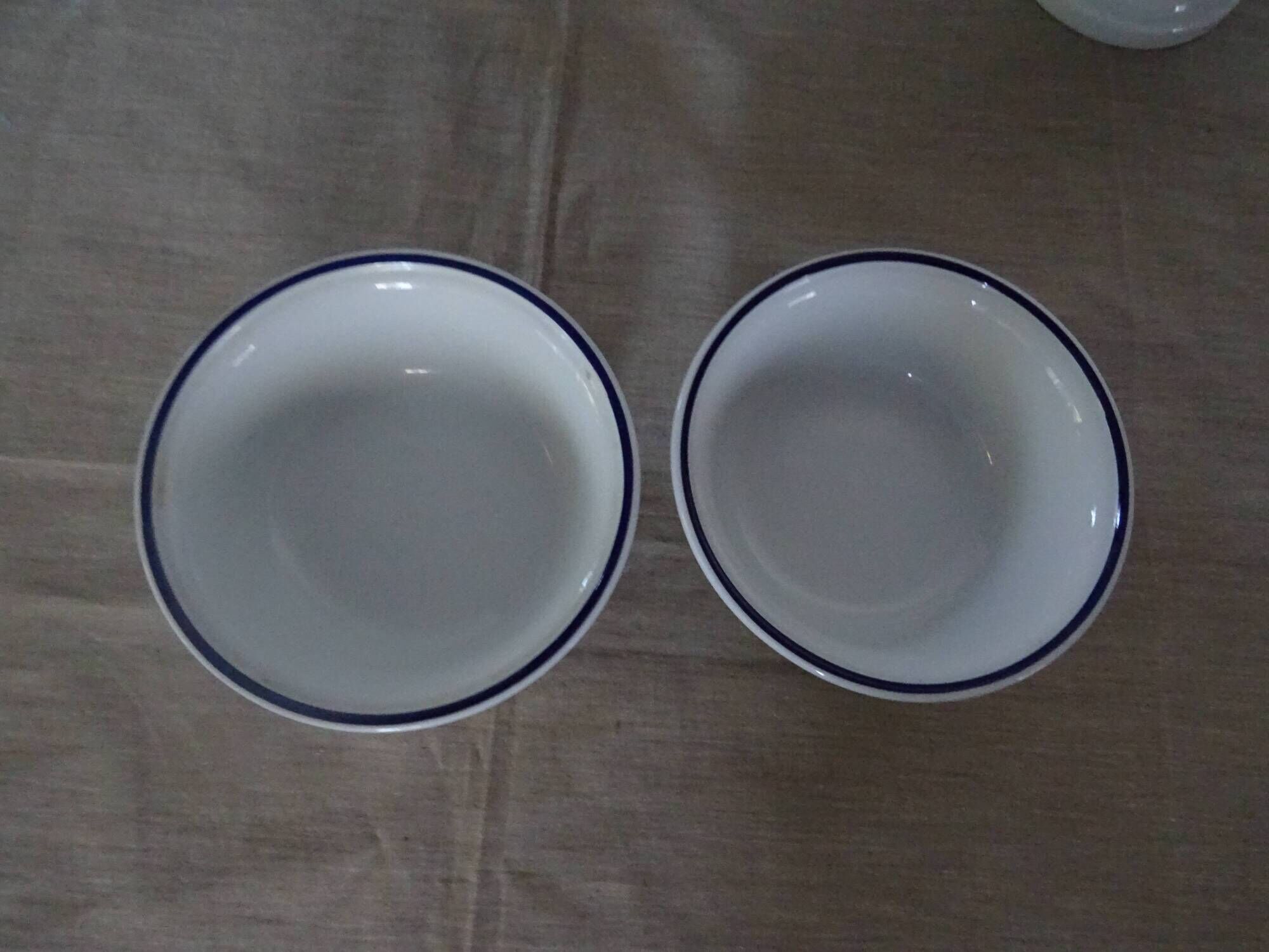 4 Large bowls salad bowls + 2 cups PILLIVUYT blue decoration boat G. CAOUDAL
