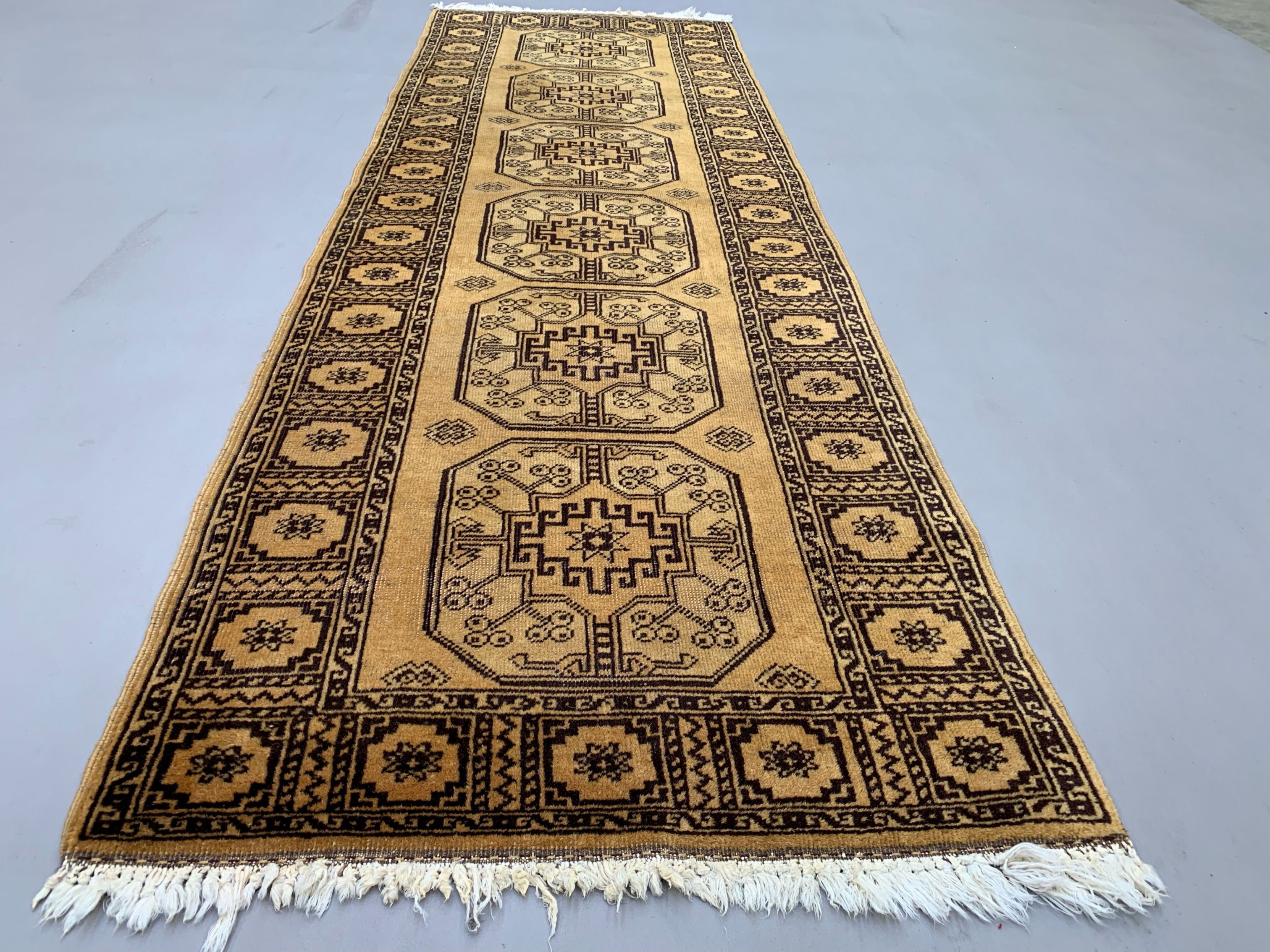Gold afghan runner 245x80 cm, afghan chobi rug, yellow, black
