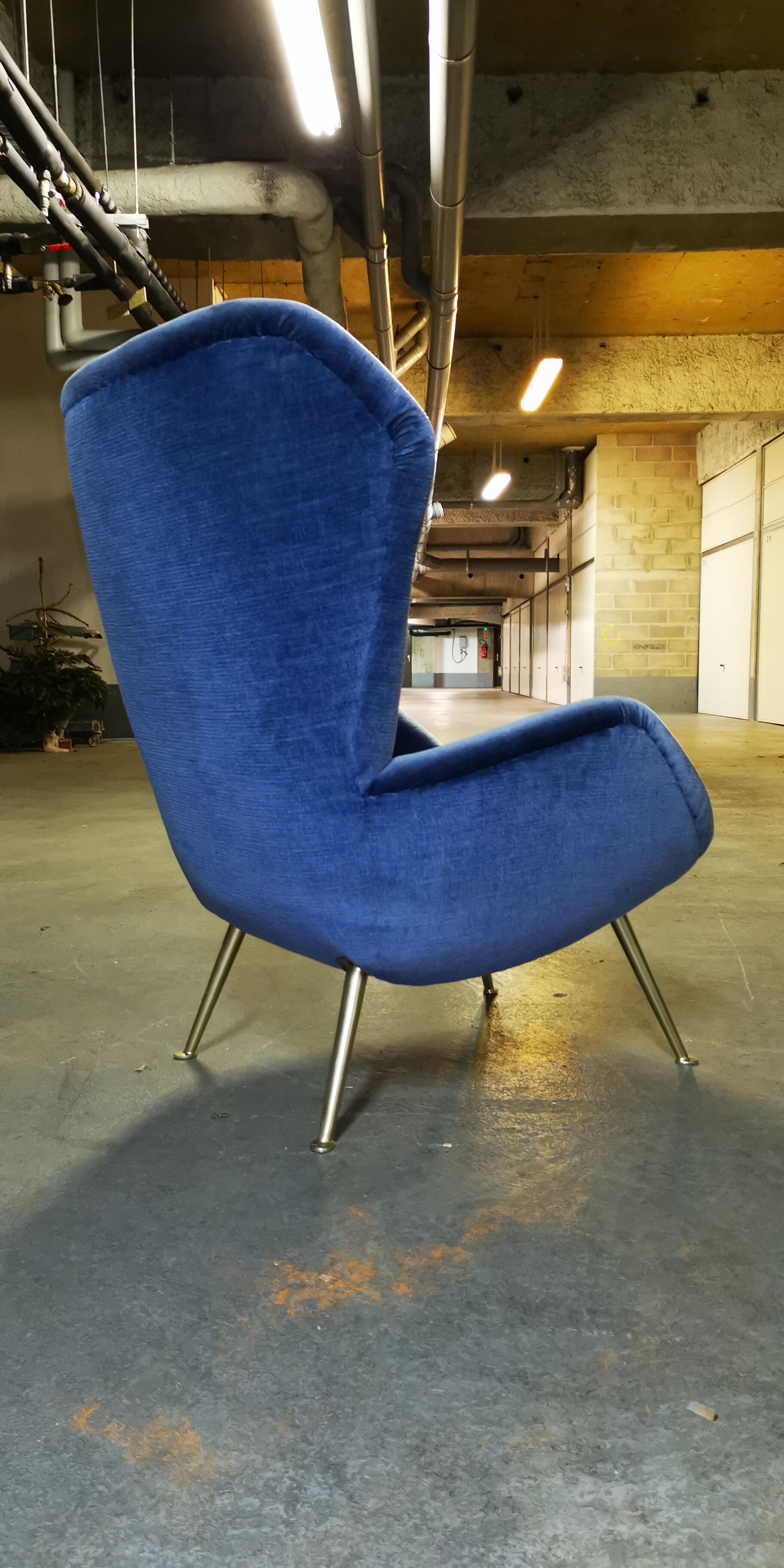 Fauteuil wingchair bergère années 50 60 bleu
