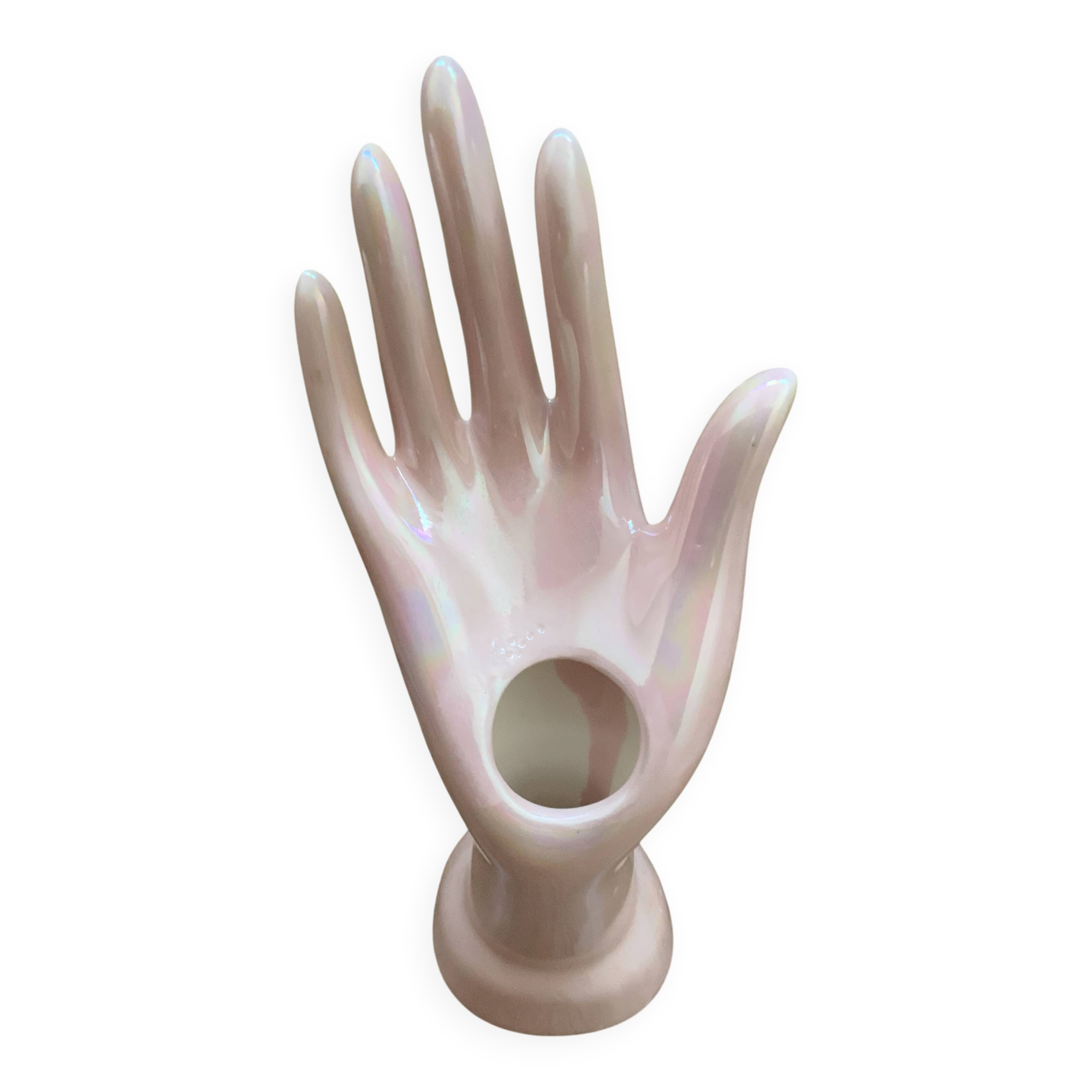 Vase / Iridescent ceramic jewellery holder, pearlescent pink, vintage